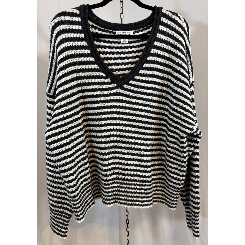 Black‎ White Stripe Oversize Sweater XL Coastal Grandma Slouchy French Girl Chic